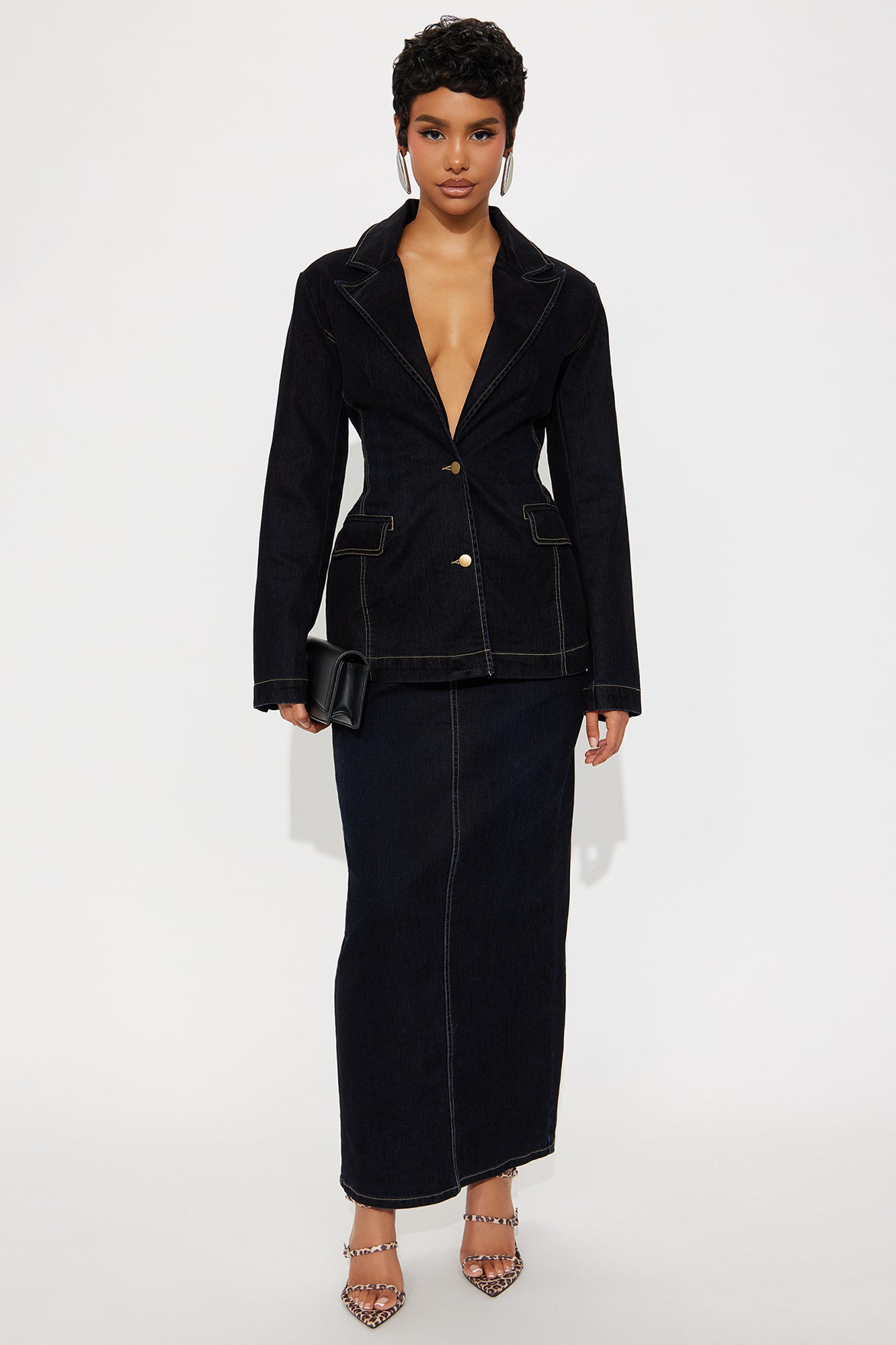 Gina Flocked Denim Blazer - Dark Denim