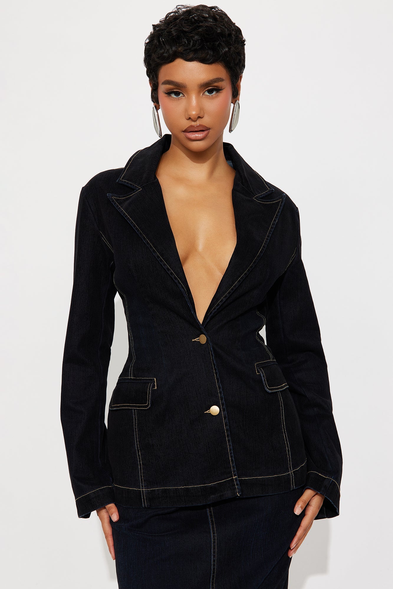 Gina Flocked Denim Blazer - Dark Denim