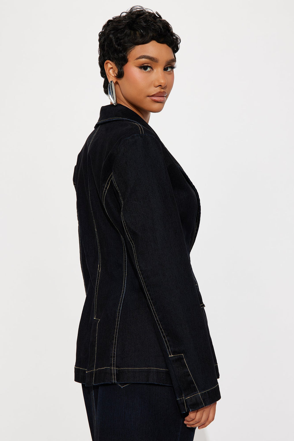 Gina Flocked Denim Blazer - Dark Denim