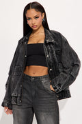 Yara Oversized Denim Bomber Jacket - Black Wash