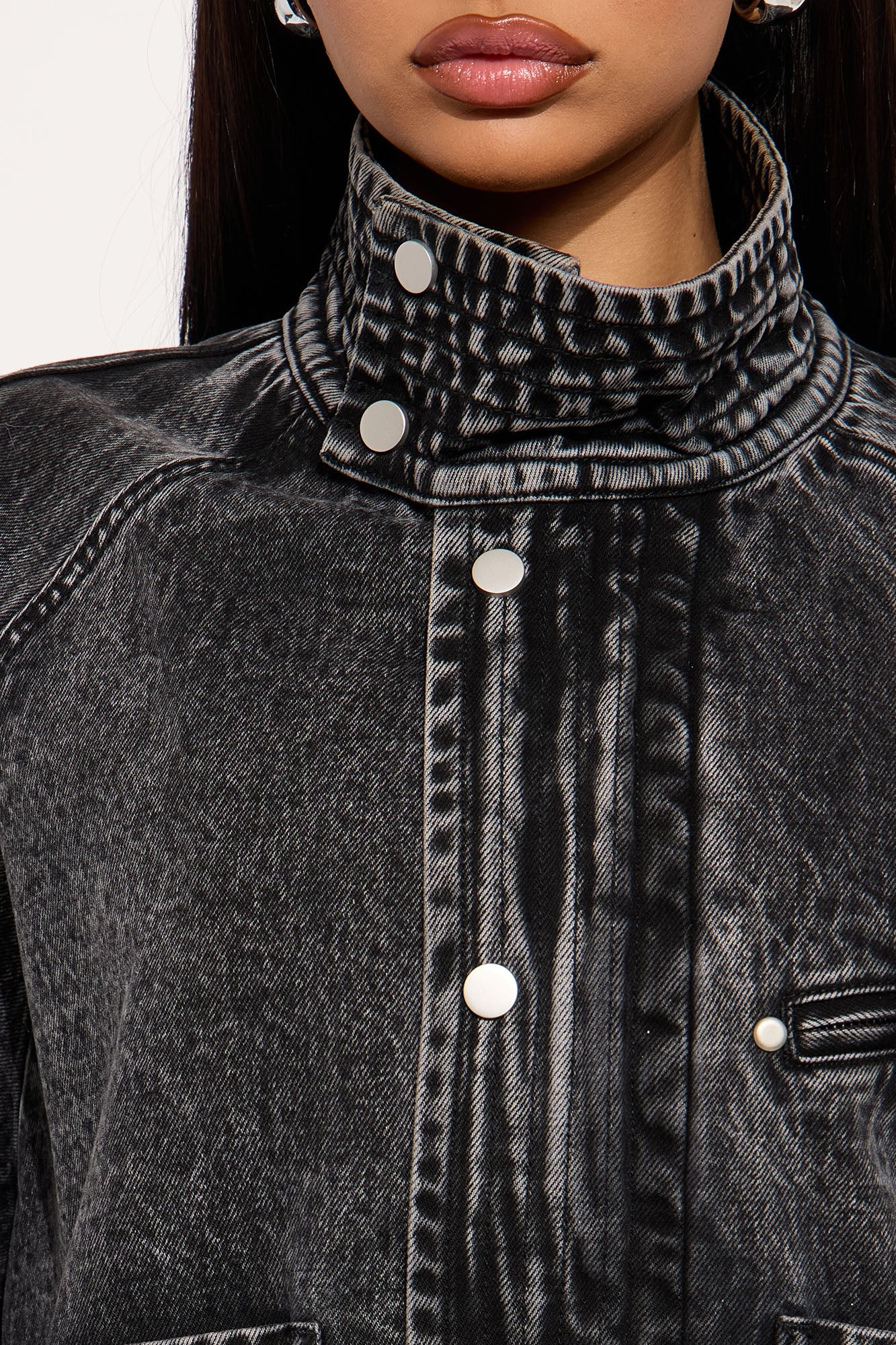 Yara Oversized Denim Bomber Jacket - Black Wash