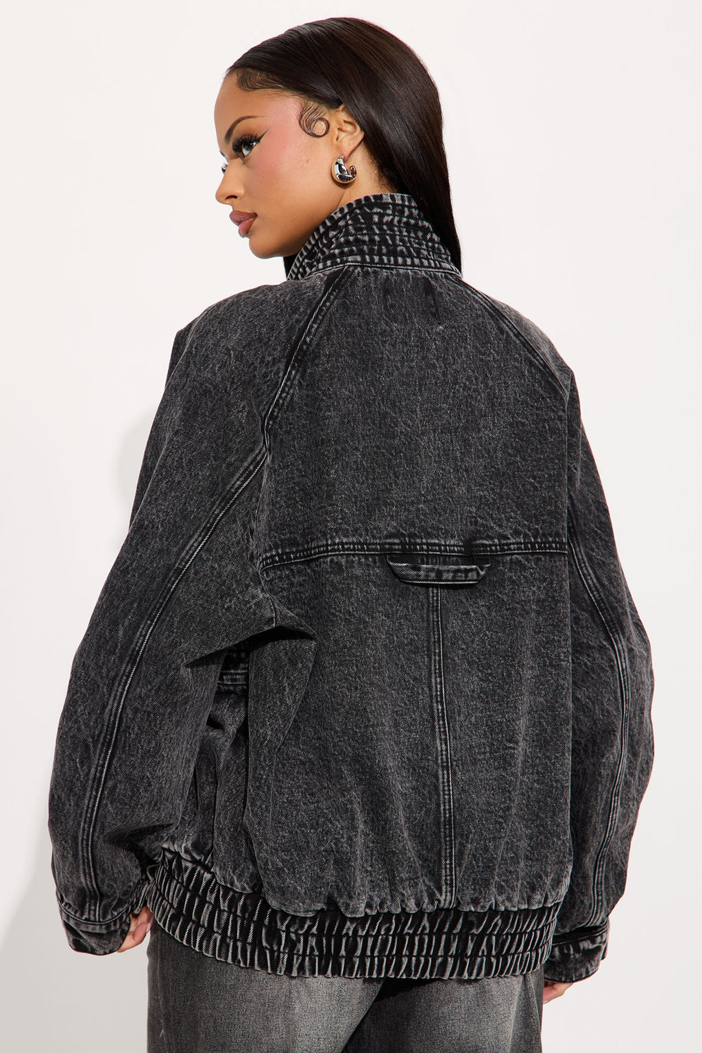 Yara Oversized Denim Bomber Jacket - Black Wash