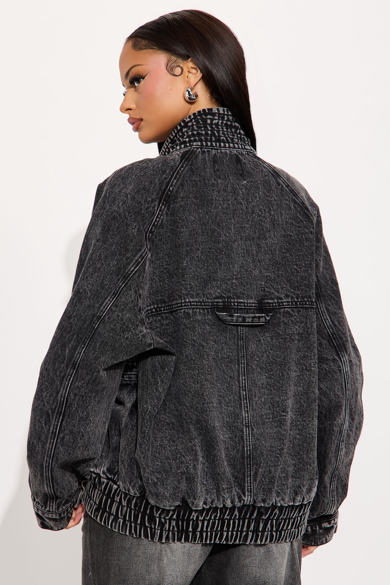 Yara Oversized Denim Bomber Jacket - Black Wash