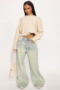 Shine Your Light Tinted Rhinestone Wide Leg Jean - Vintage Wash