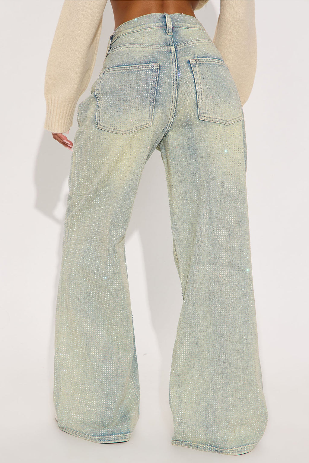 Shine Your Light Tinted Rhinestone Wide Leg Jean - Vintage Wash