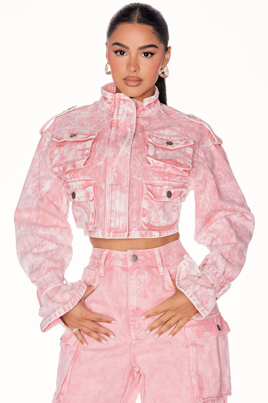 Billie Cropped Cargo Jacket - Pink