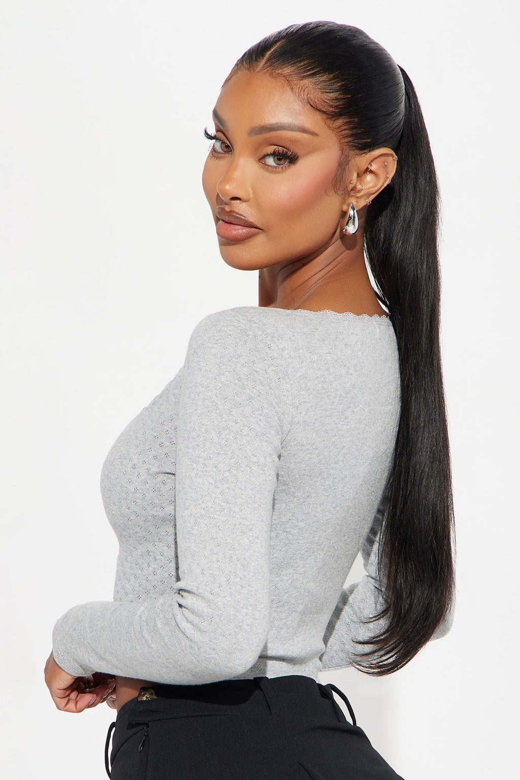 Sweet Thing Long Sleeve Top - Heather Grey