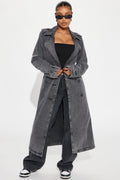 Can't Blame Me Washed Denim Trench - Black Wash