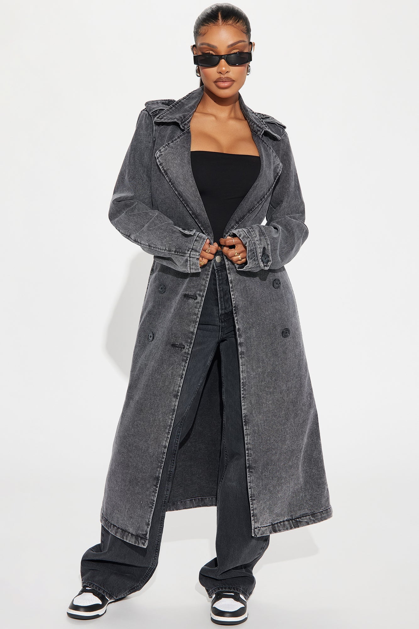 Can't Blame Me Washed Denim Trench - Black Wash