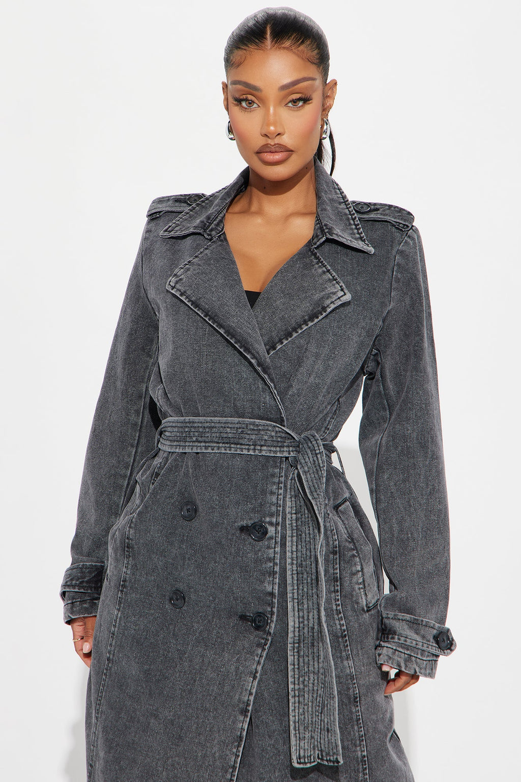Can't Blame Me Washed Denim Trench - Black Wash