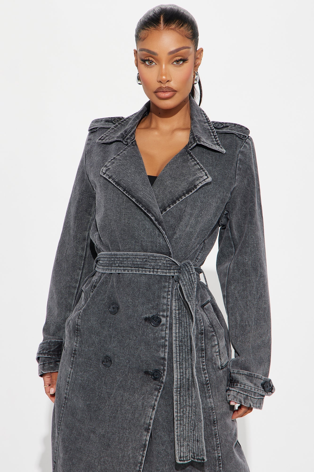 Can't Blame Me Washed Denim Trench - Black Wash