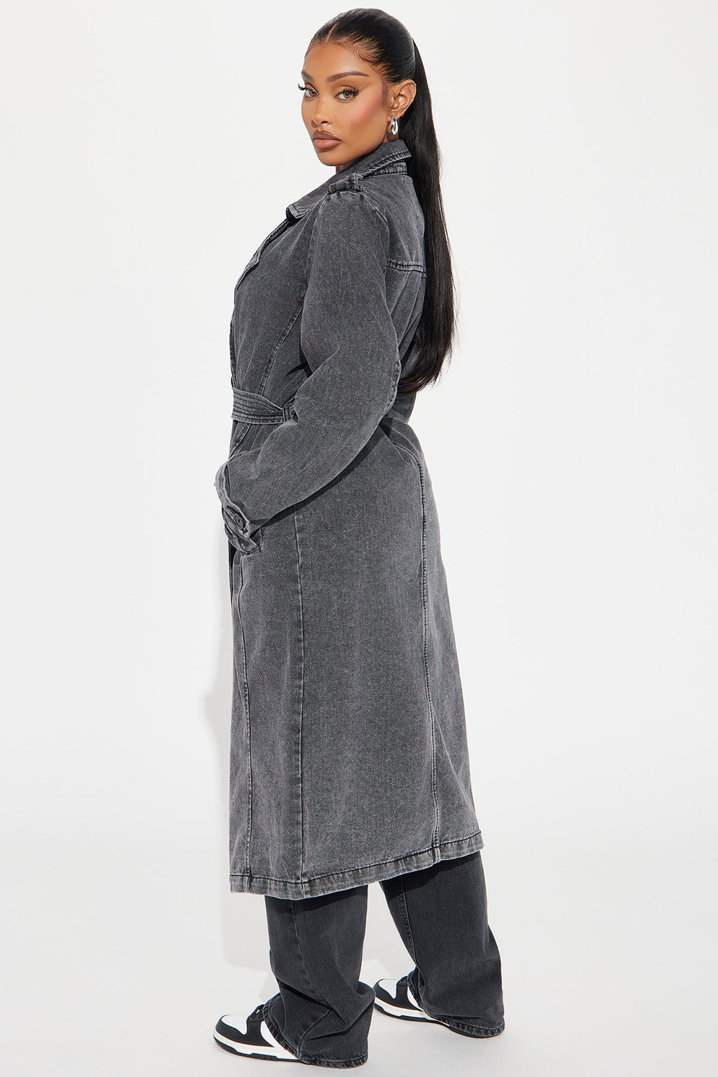 Can't Blame Me Washed Denim Trench - Black Wash