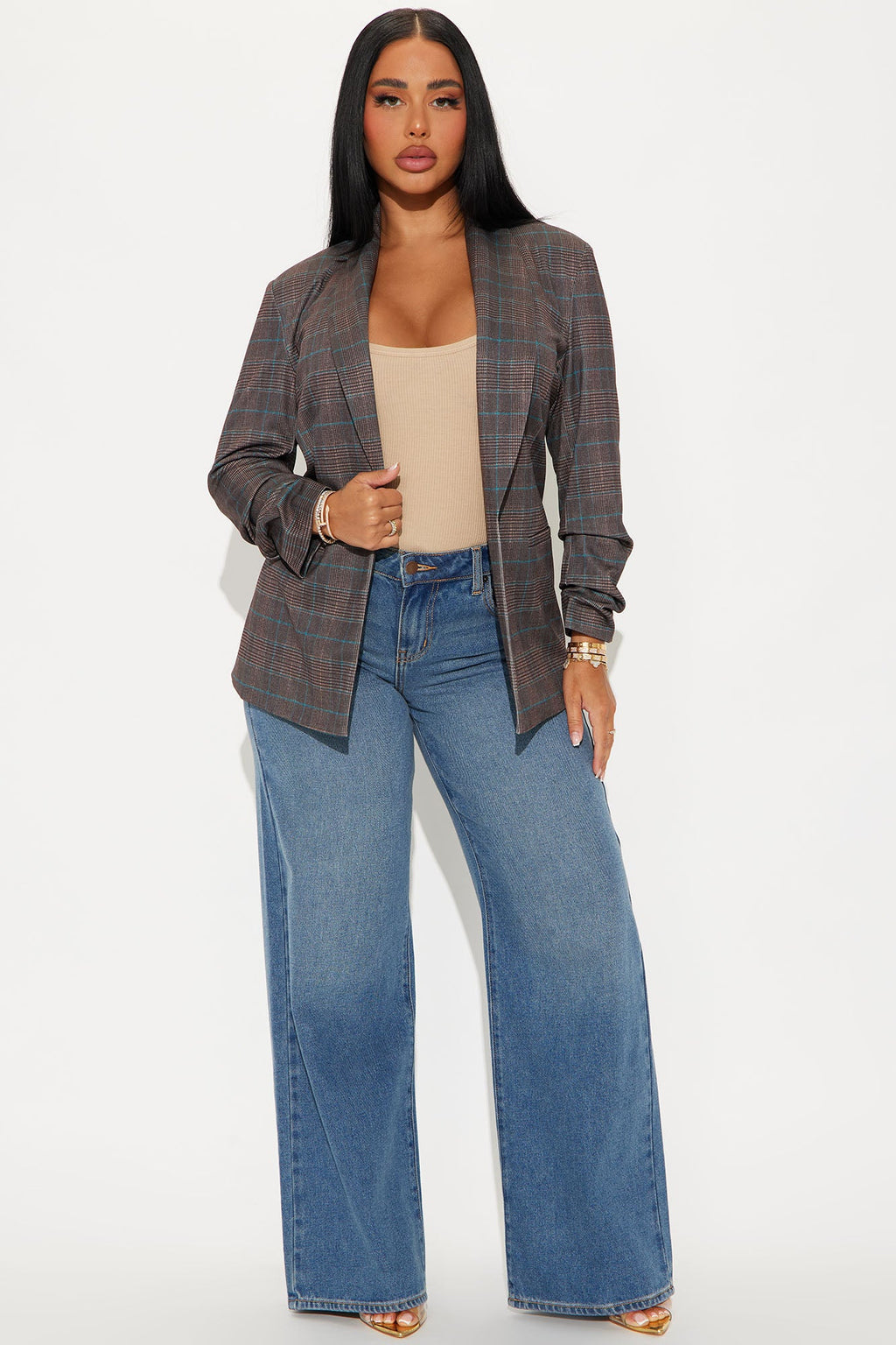 Celine Plaid Blazer - Brown/combo