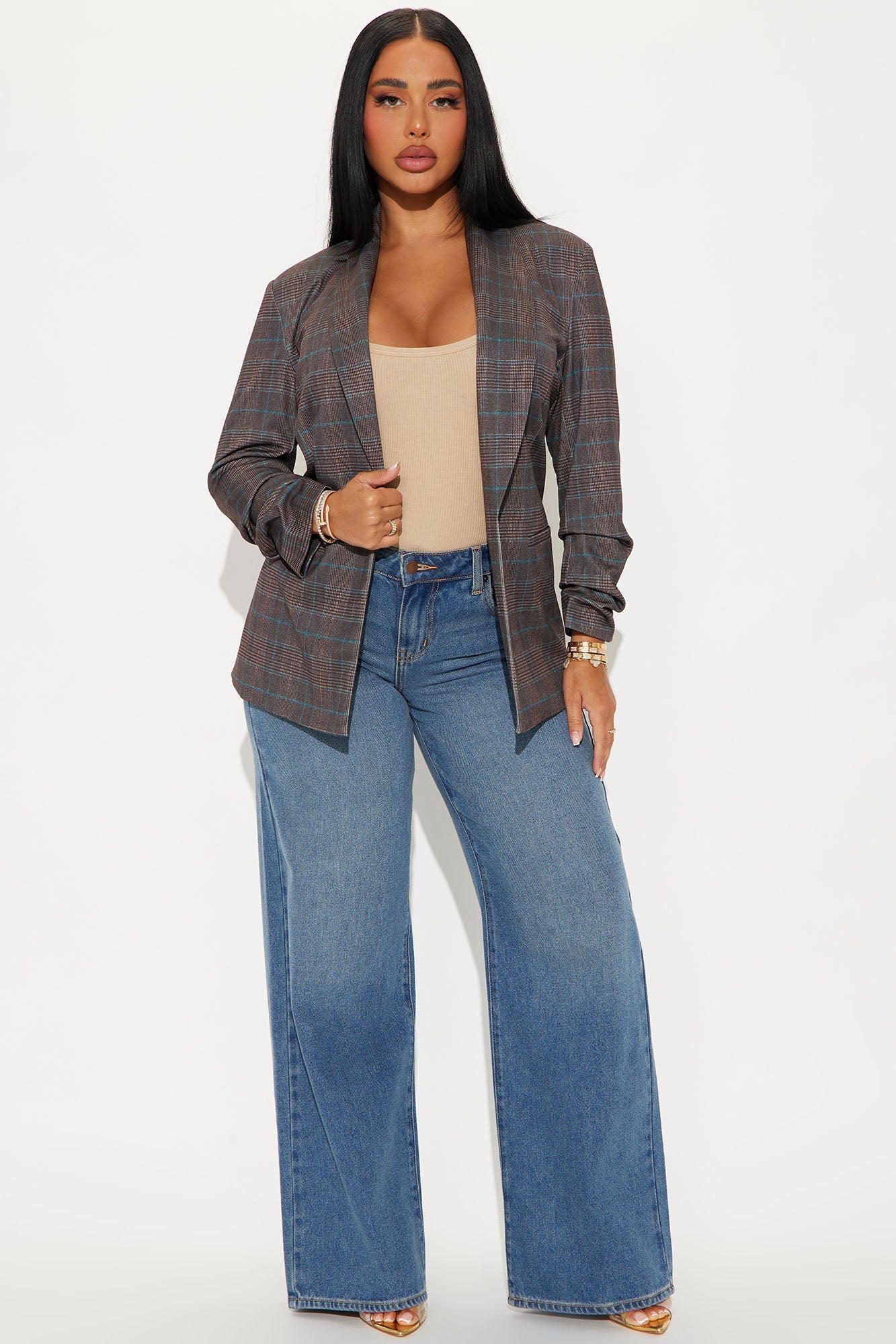 Celine Plaid Blazer - Brown/combo