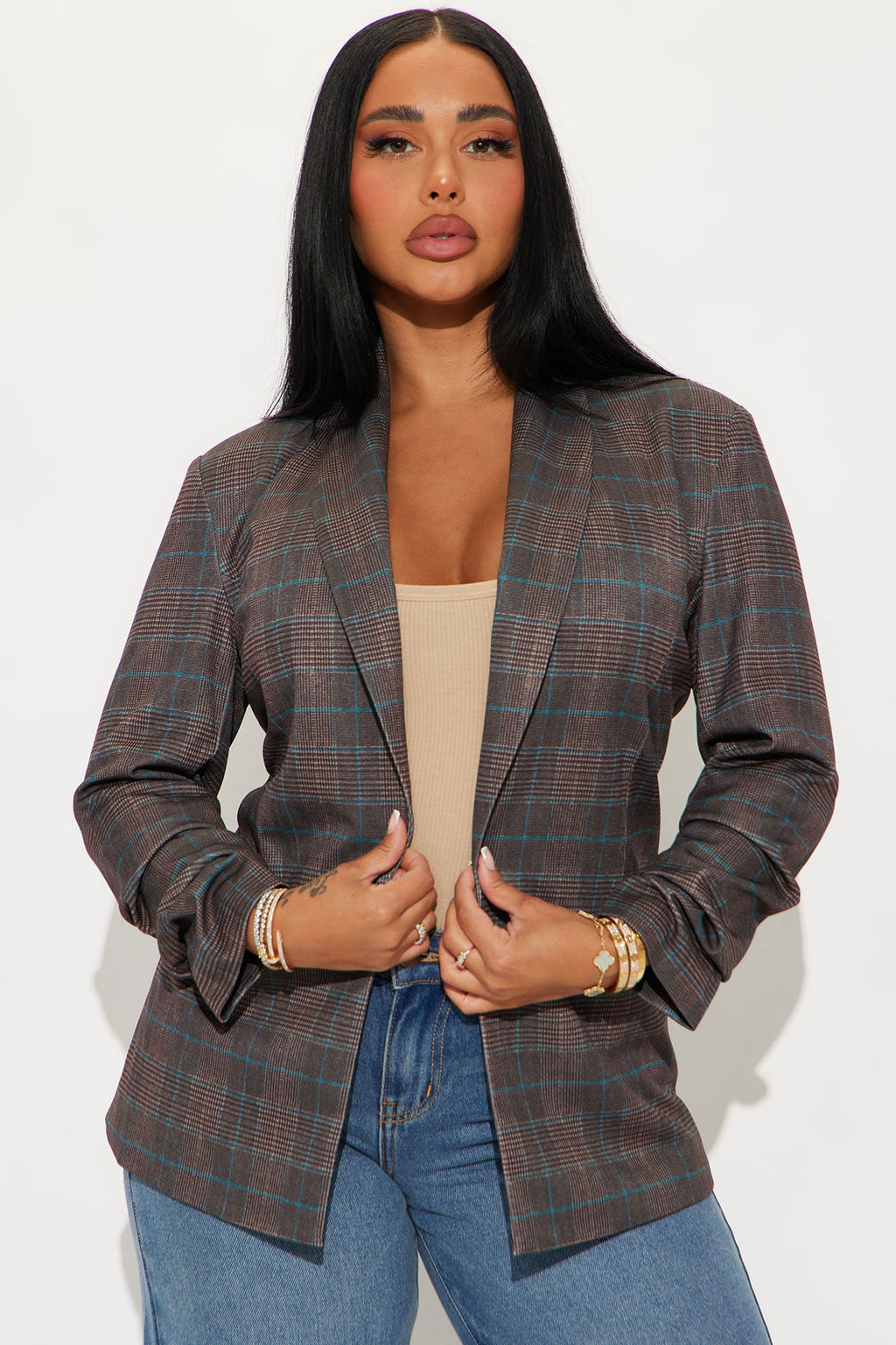 Celine Plaid Blazer - Brown/combo