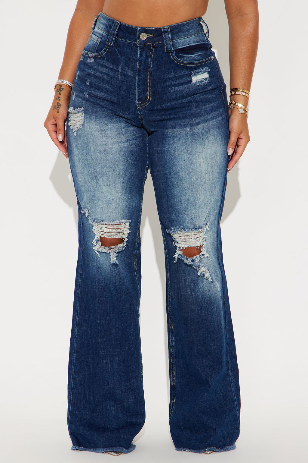 Coldwater Canyon Stretch Ripped Wide Leg Jeans - Dark Wash
