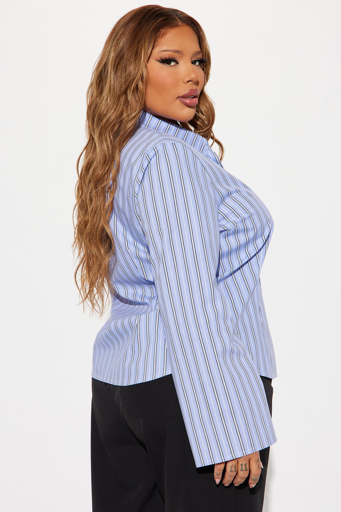 Morgan Striped Poplin Shirt - Blue/combo
