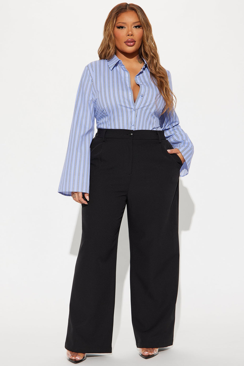 Morgan Striped Poplin Shirt - Blue/combo