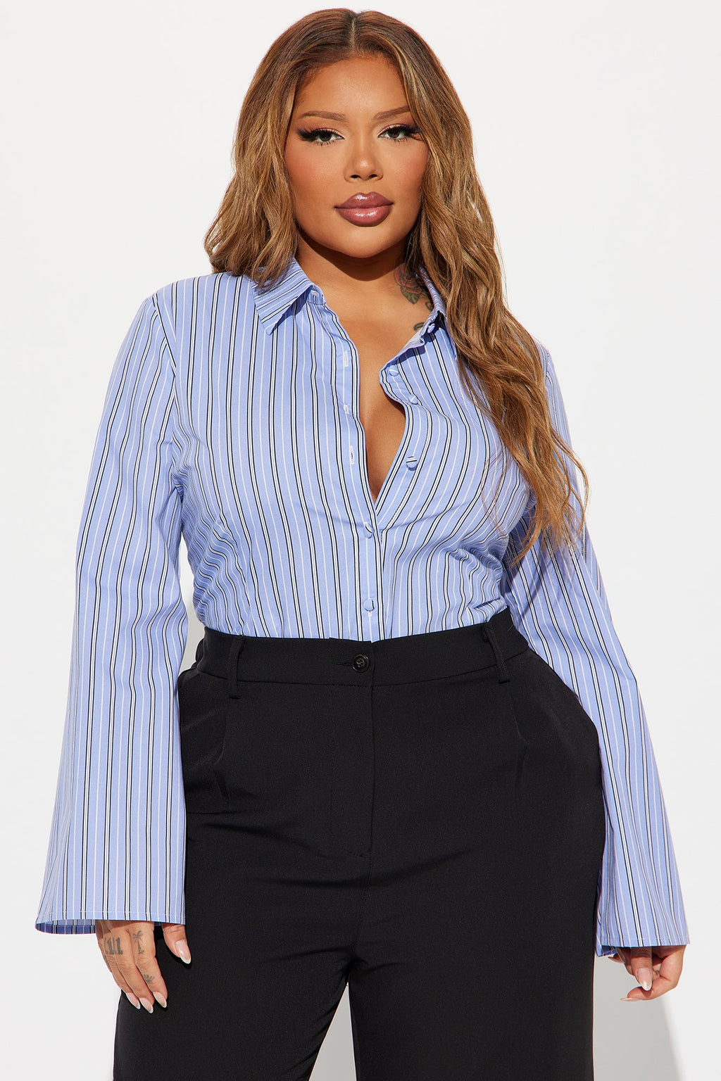 Morgan Striped Poplin Shirt - Blue/combo