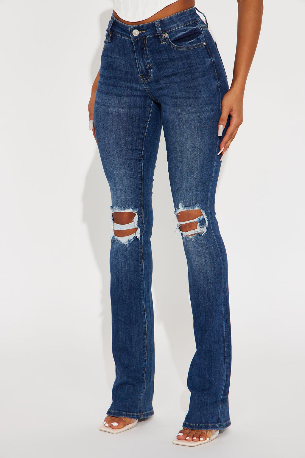 Tall Jessie Mid Rise Distressed Bootcut Jean - Medium Wash