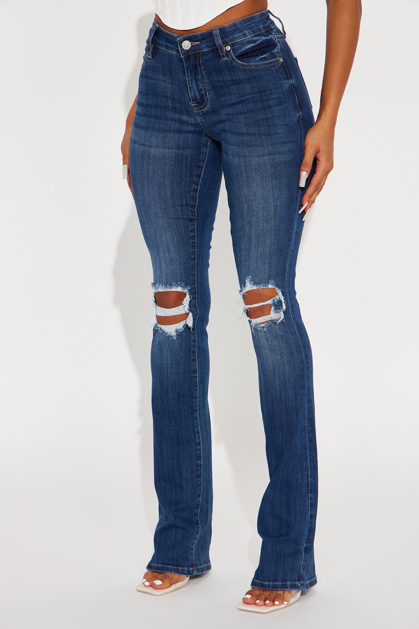 Tall Jessie Mid Rise Distressed Bootcut Jean - Medium Wash