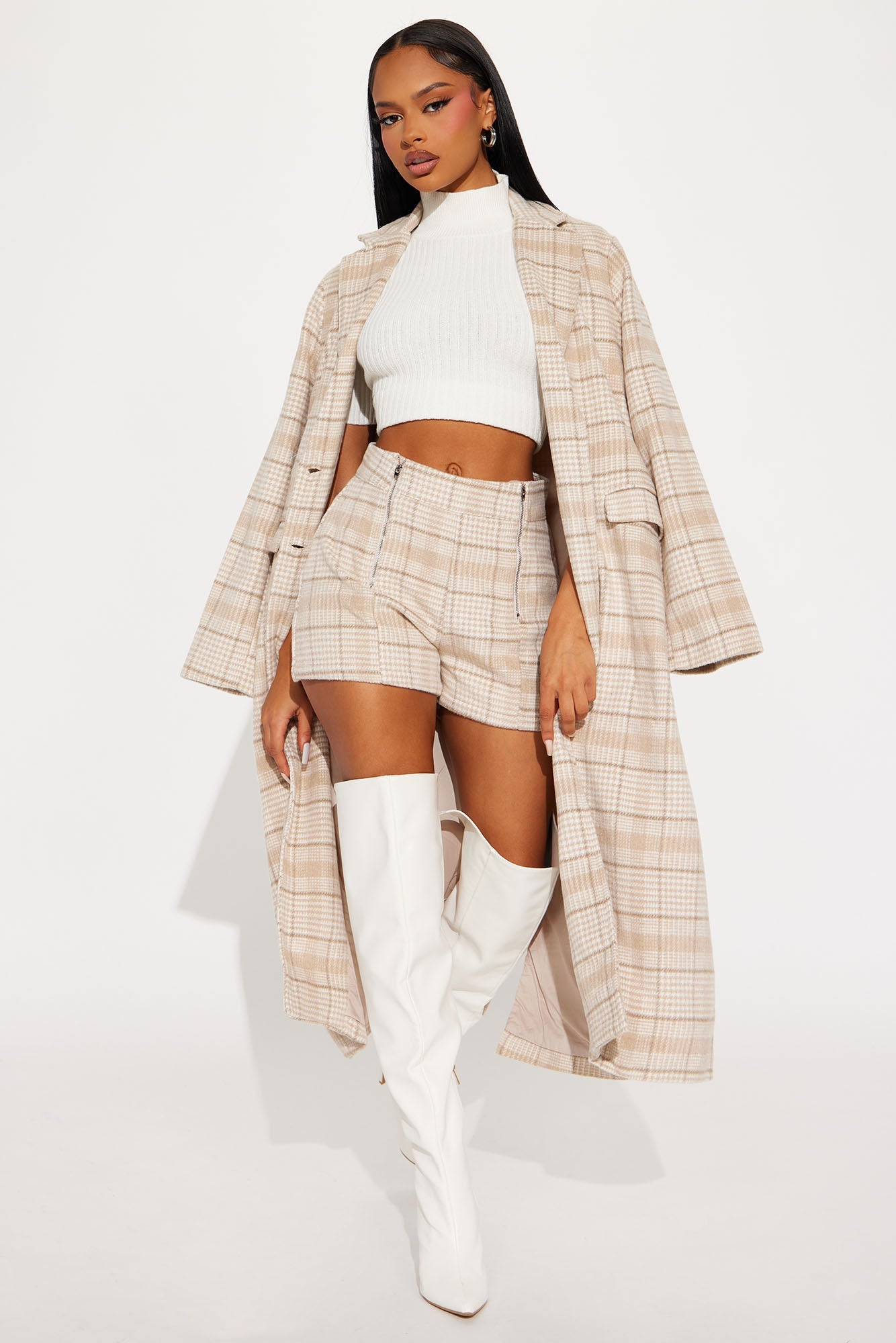 Harper Plaid Short Set - Taupe