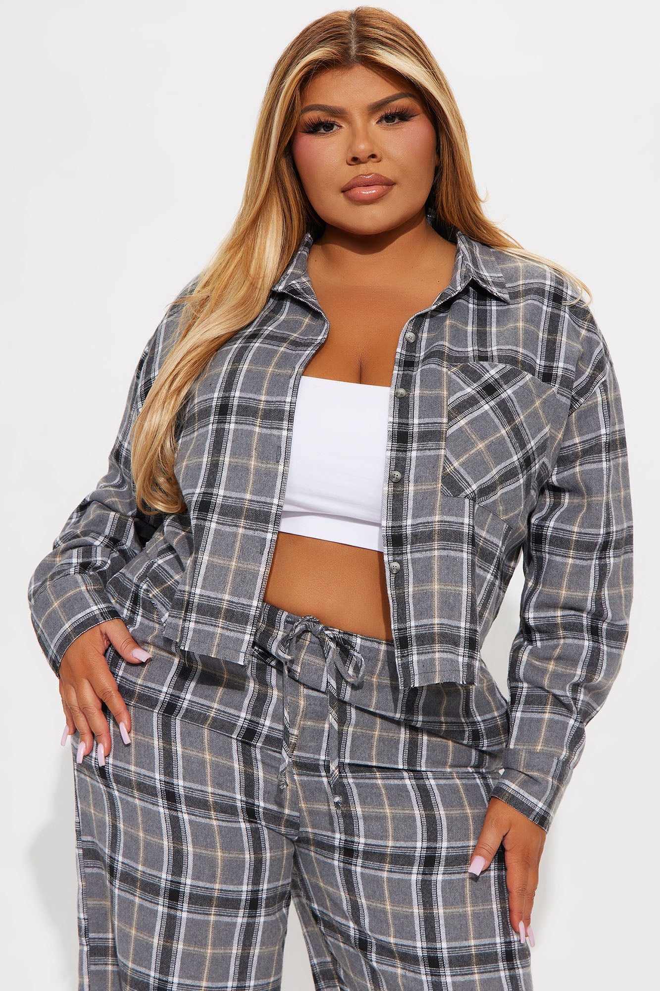 Chill Day Flannel Pant Set - Grey/combo