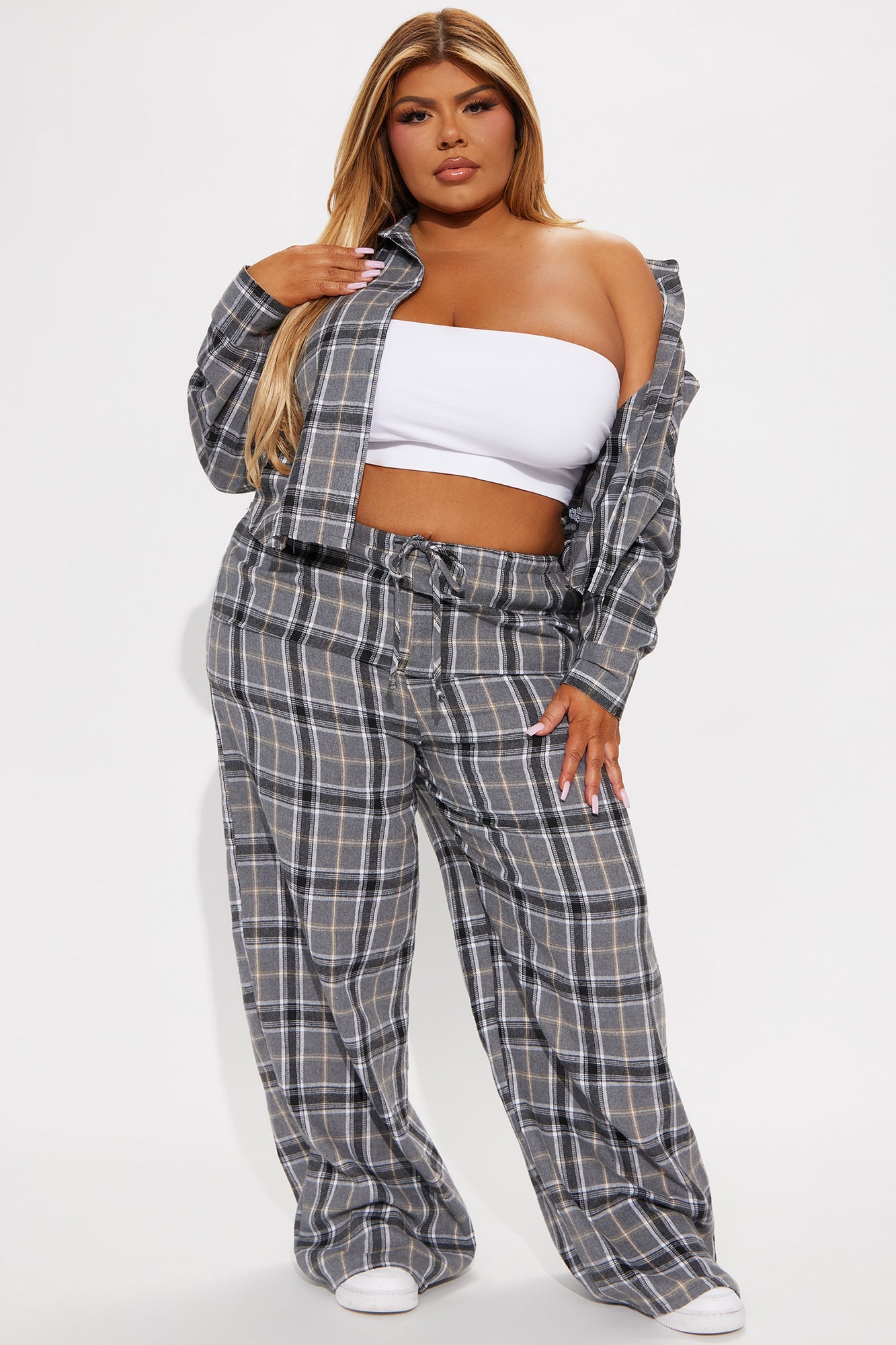 Chill Day Flannel Pant Set - Grey/combo