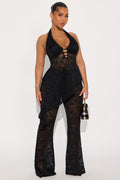 Hannah Halter Lace Pant Set - Black