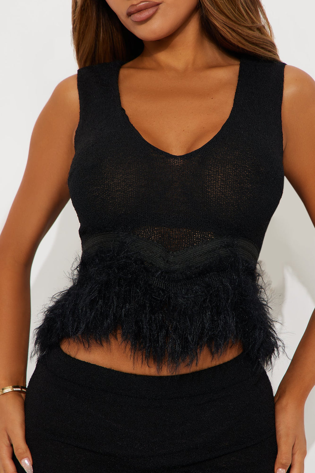 Selena Feather Trim Maxi Skirt Set - Black