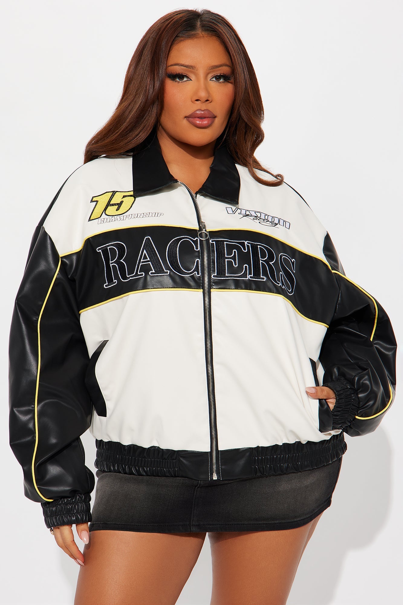 Street Racer Faux Leather Bomber Jacket - Black/combo