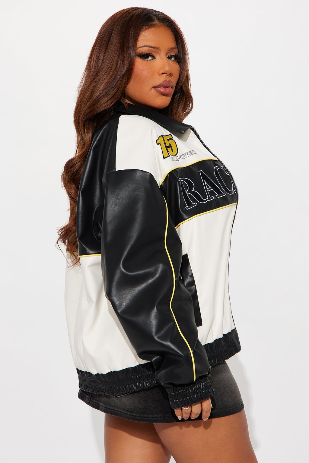 Street Racer Faux Leather Bomber Jacket - Black/combo