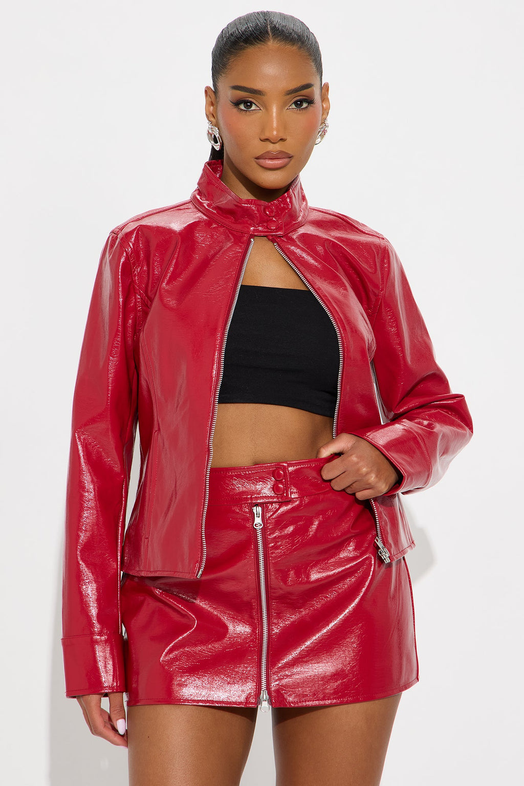 Tessa Faux Leather Moto Jacket - Red