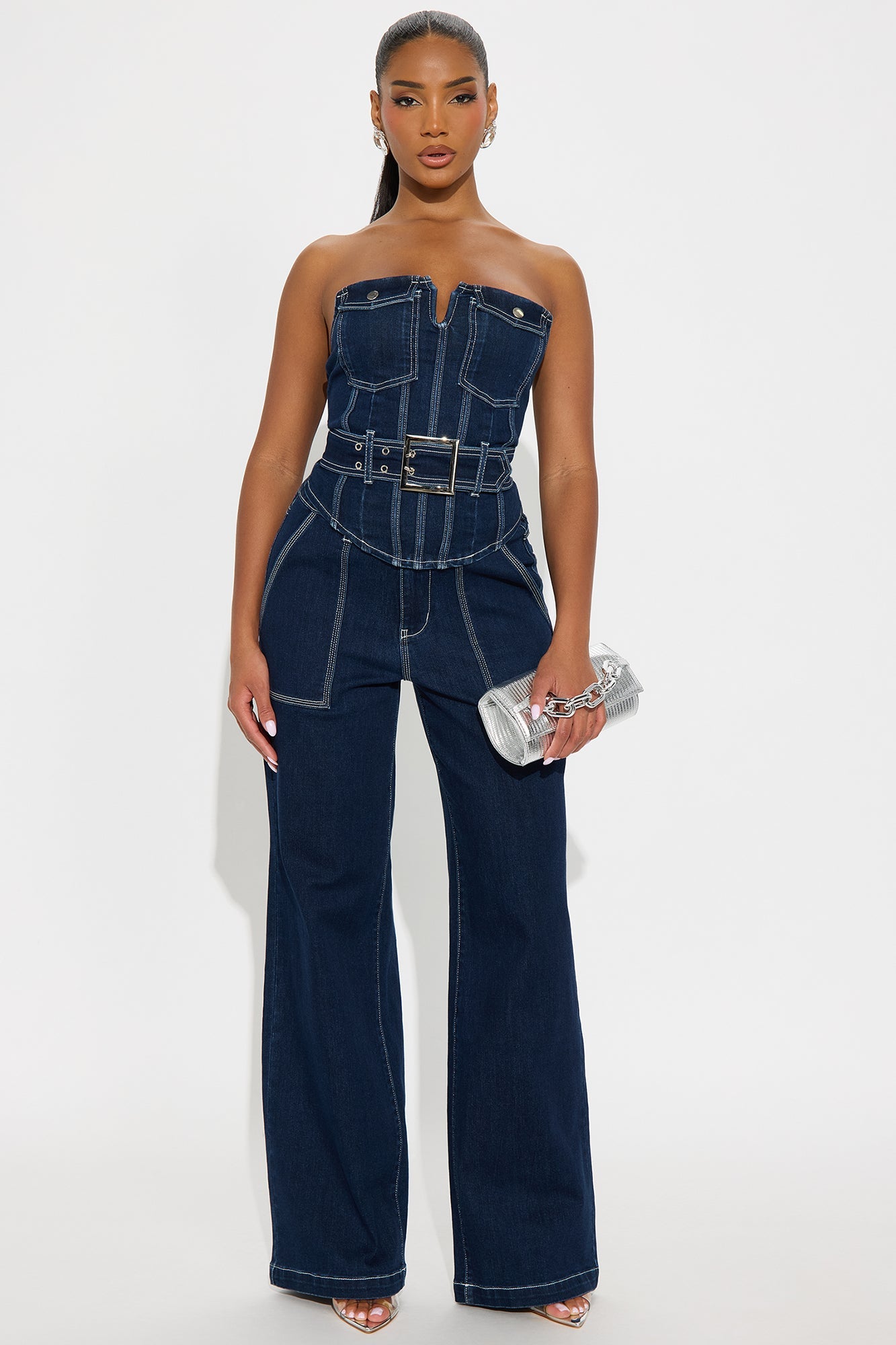 Feeling Perfect Denim Pant Set - Dark Denim