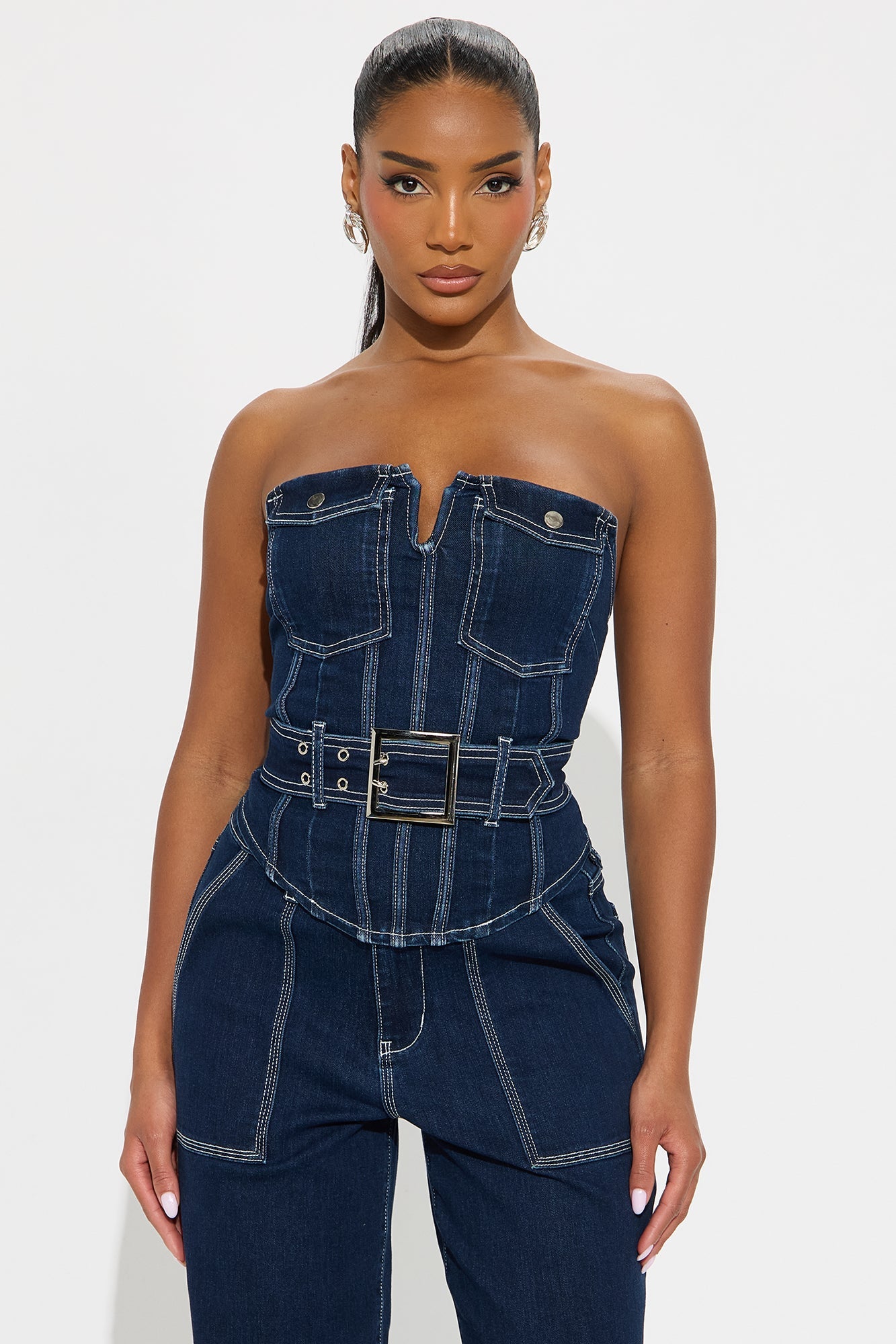 Feeling Perfect Denim Pant Set - Dark Denim