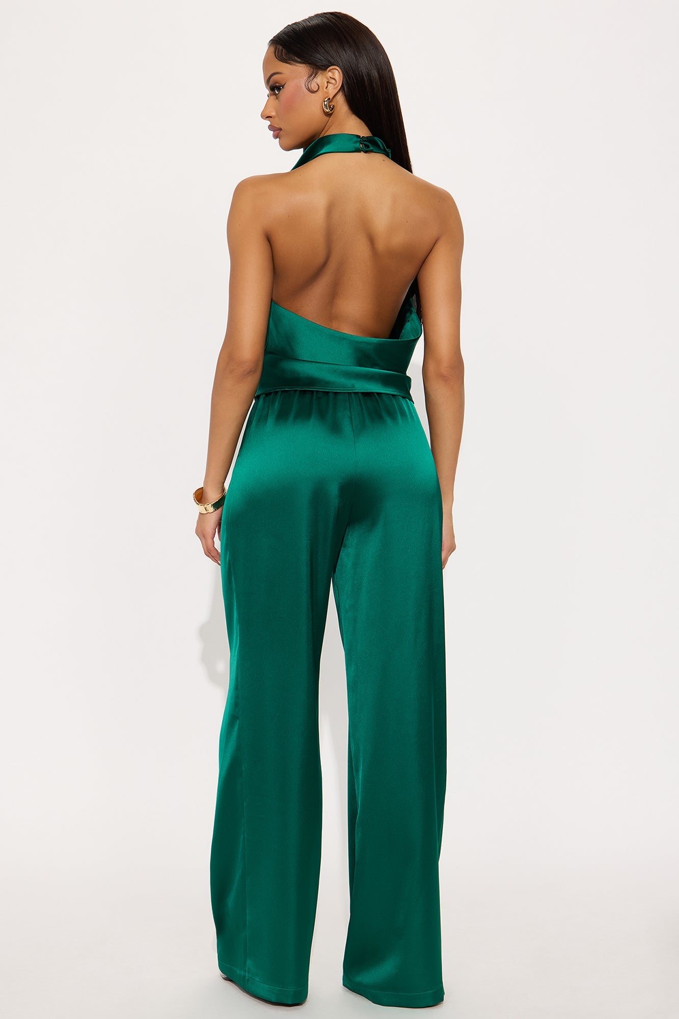 Vivienne Satin Halter Pant Set - Emerald