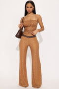 Sheer Temptation Mesh Belted Pant Set - Mocha