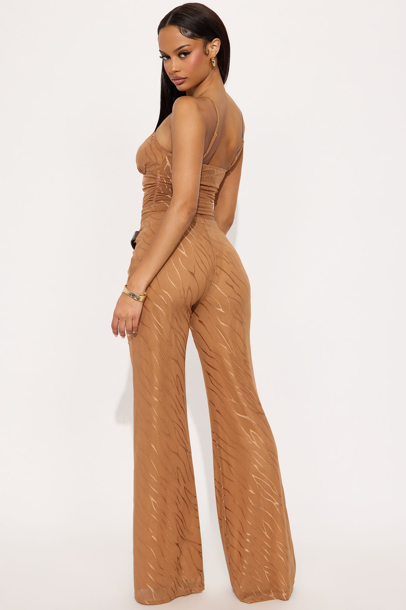 Sheer Temptation Mesh Belted Pant Set - Mocha