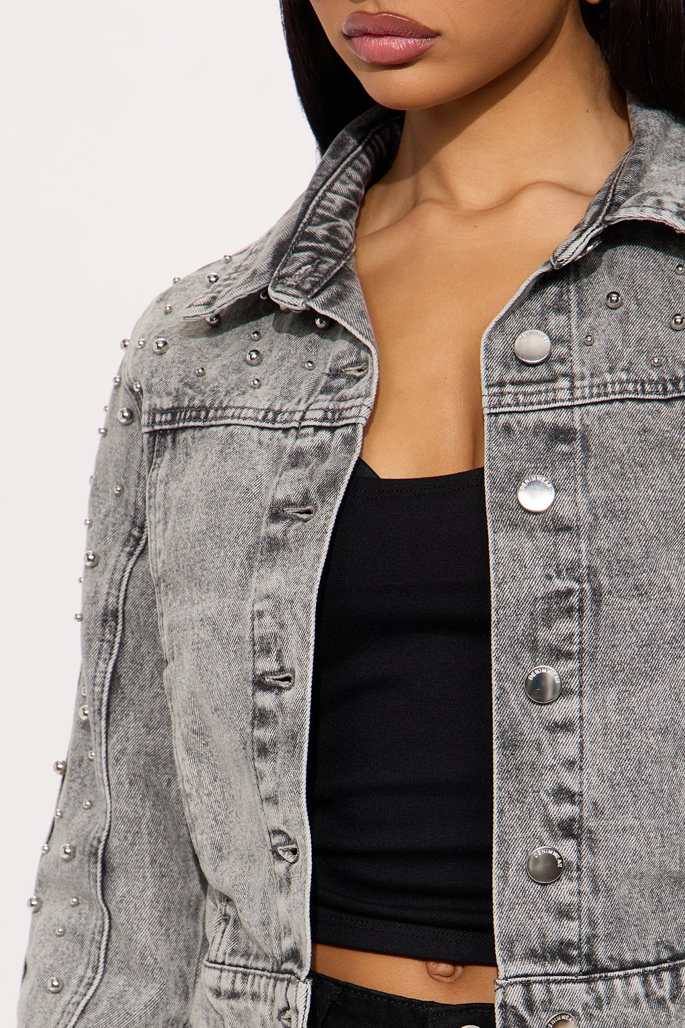 Ride Or Die Studded Denim Jacket - Black Wash
