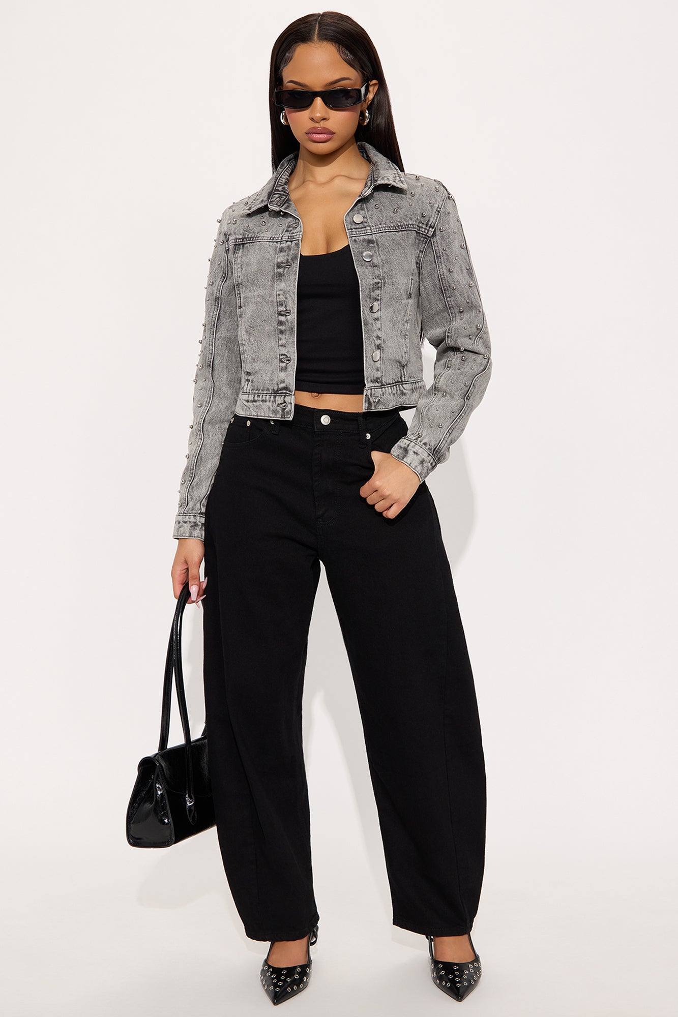 Ride Or Die Studded Denim Jacket - Black Wash