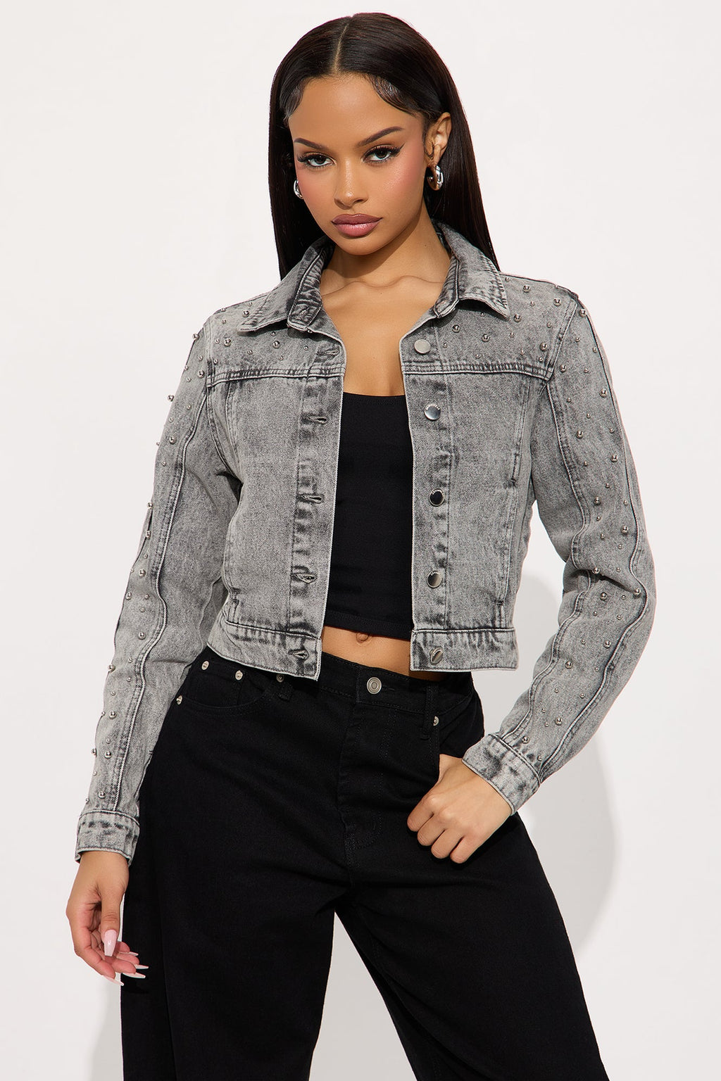 Ride Or Die Studded Denim Jacket - Black Wash