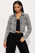 Ride Or Die Studded Denim Jacket - Black Wash