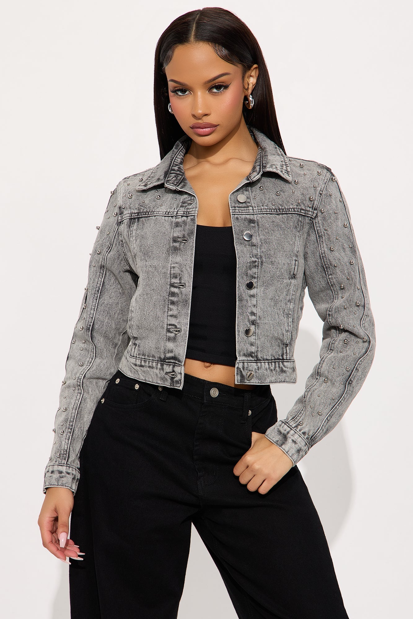 Ride Or Die Studded Denim Jacket - Black Wash