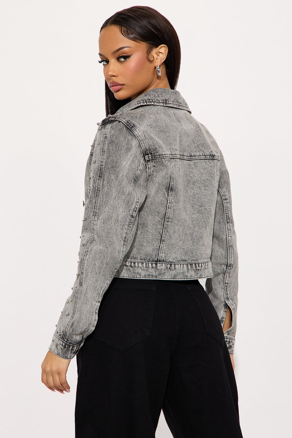 Ride Or Die Studded Denim Jacket - Black Wash