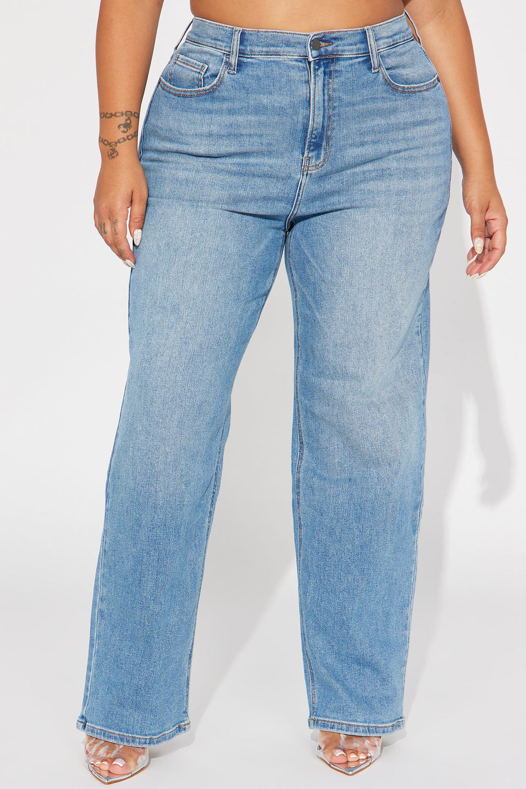 Uptown Stretch High Rise Straight Leg Jeans - Medium Blue Wash