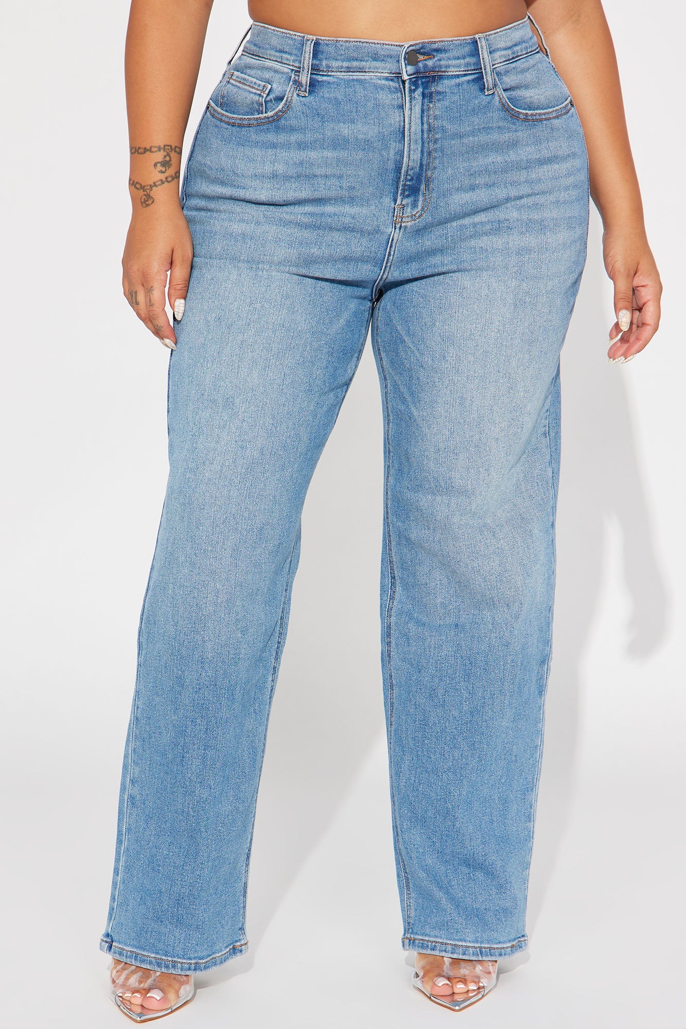 Uptown Stretch High Rise Straight Leg Jeans - Medium Blue Wash