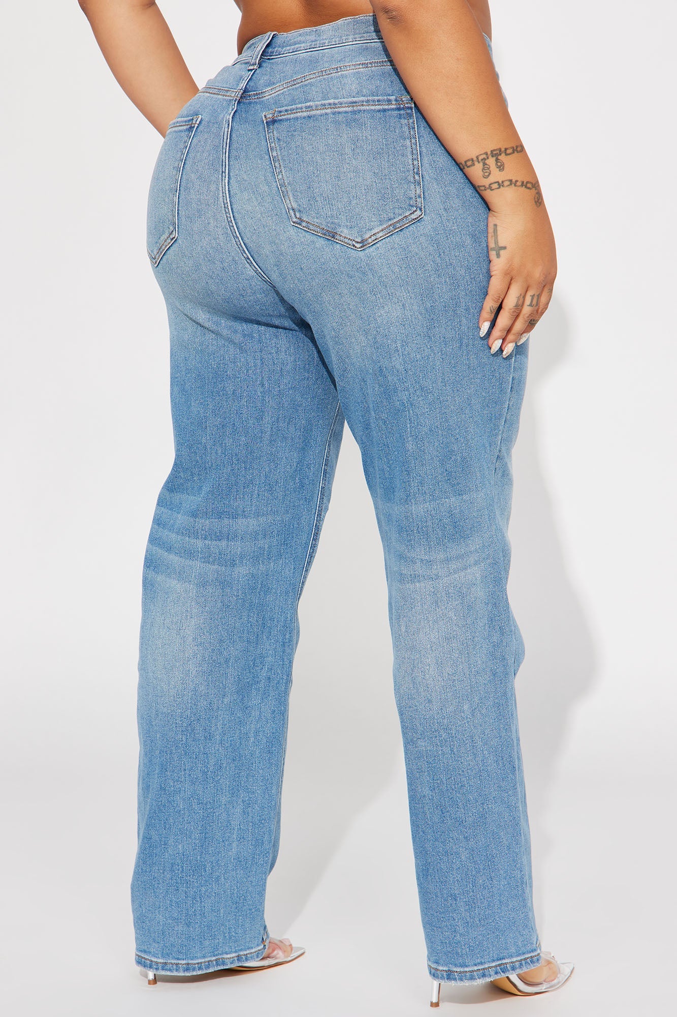 Uptown Stretch High Rise Straight Leg Jeans - Medium Blue Wash