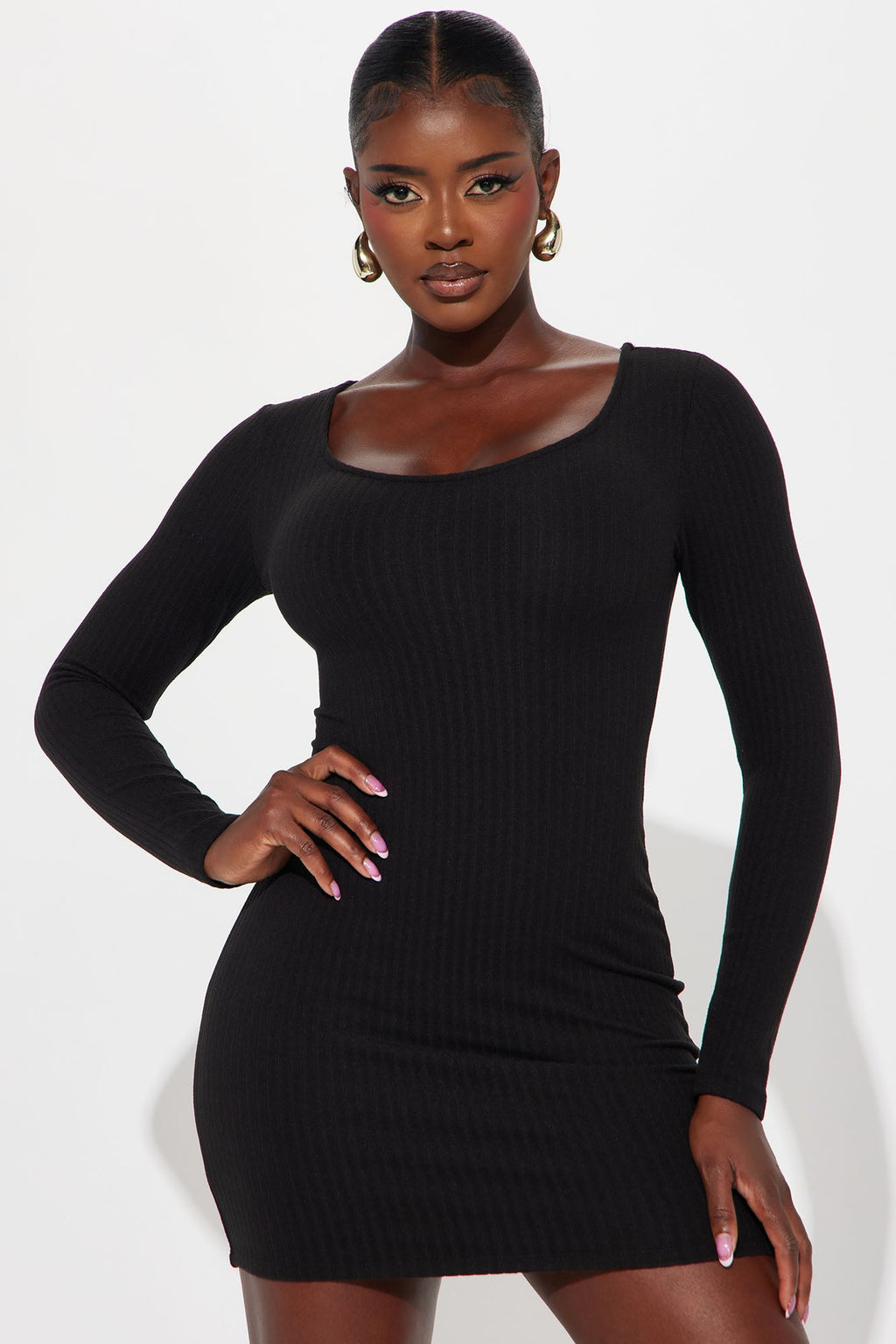 Ony Ribbed Bodycon Mini Dress - Black
