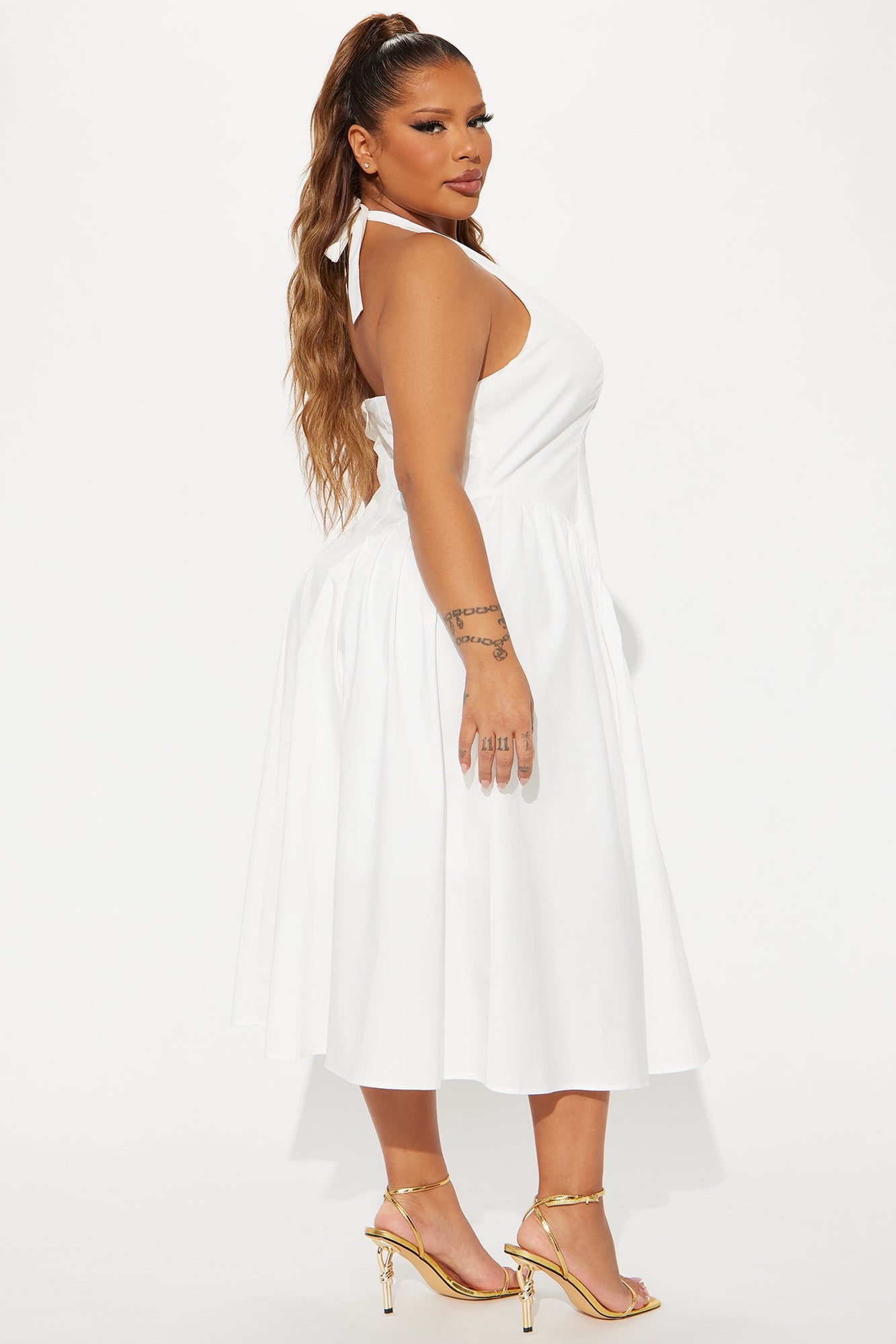 Mara Corset Halter Midi Dress - White
