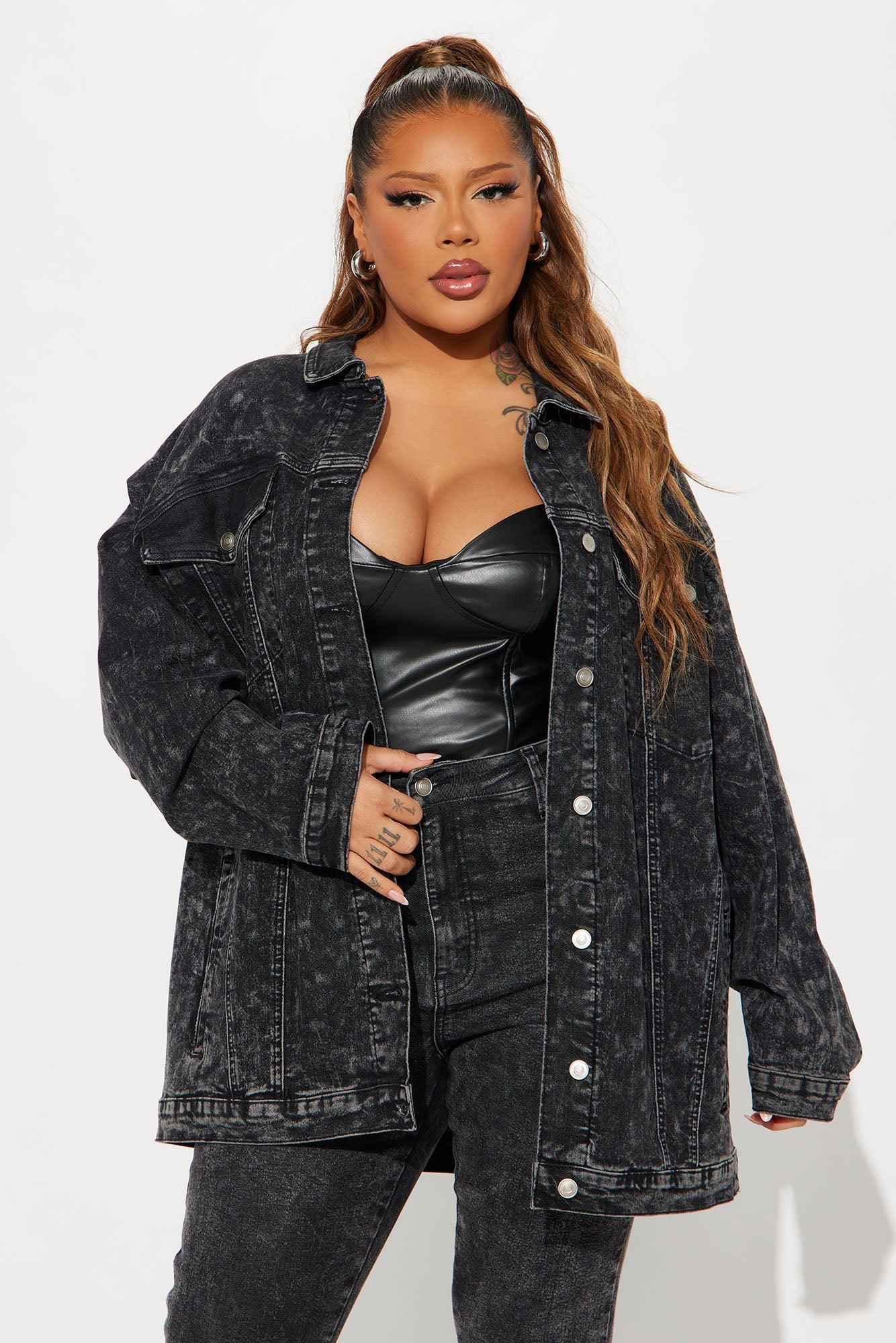 Standing On Business Oversized Denim Jacket - Black Wash